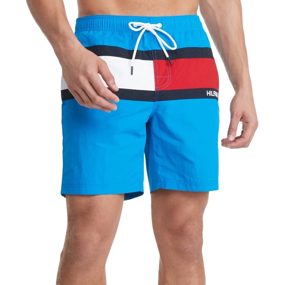 Tommy Hilfiger Swim Trunks Men's XL Blue Blitz Drawstring Waist Swimwear FTS987